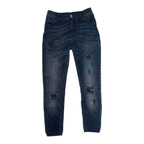 Vtg ATOS LOMBARDINI Women's Skinny Jeans Encrusted Hearts Size 27 Made in Italy - Picture 2 of 10